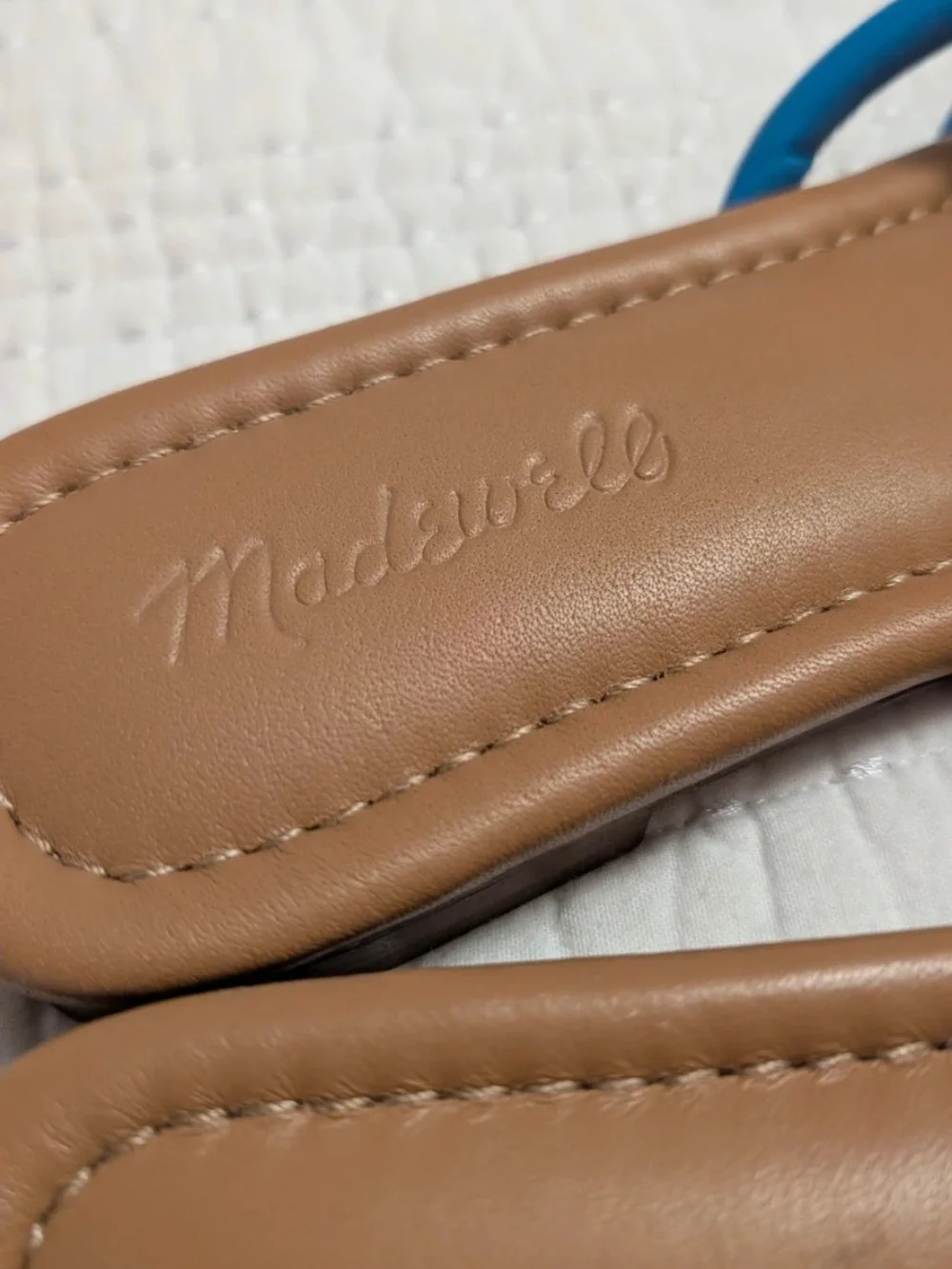 Madewell New Blue-Strap Tan Slide Sandals Size 8.5